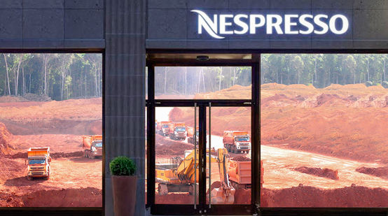A bauxite mine in a Nespresso boutique window