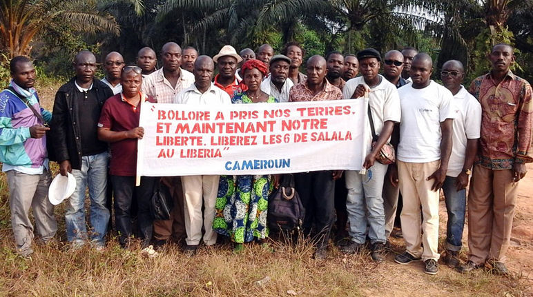 Farmers protesting at a Socfin plantation in Cameroon