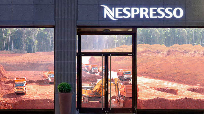 A bauxite mine in a Nespresso boutique window