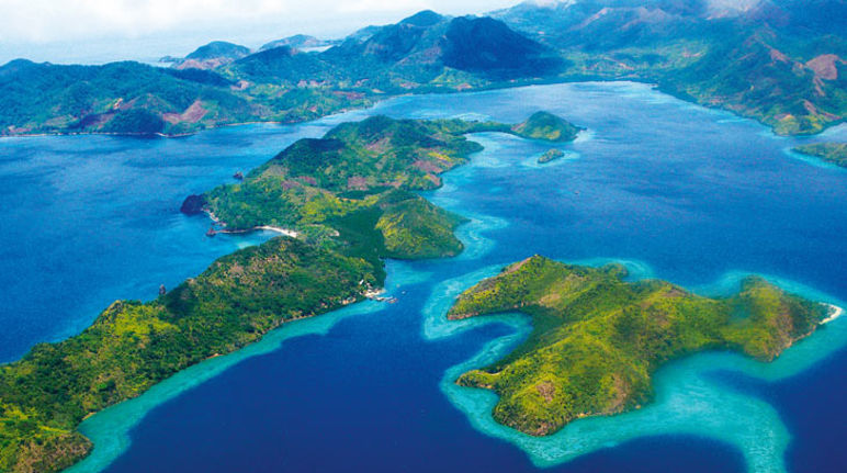 Aerial photo of islands in the Palawan region