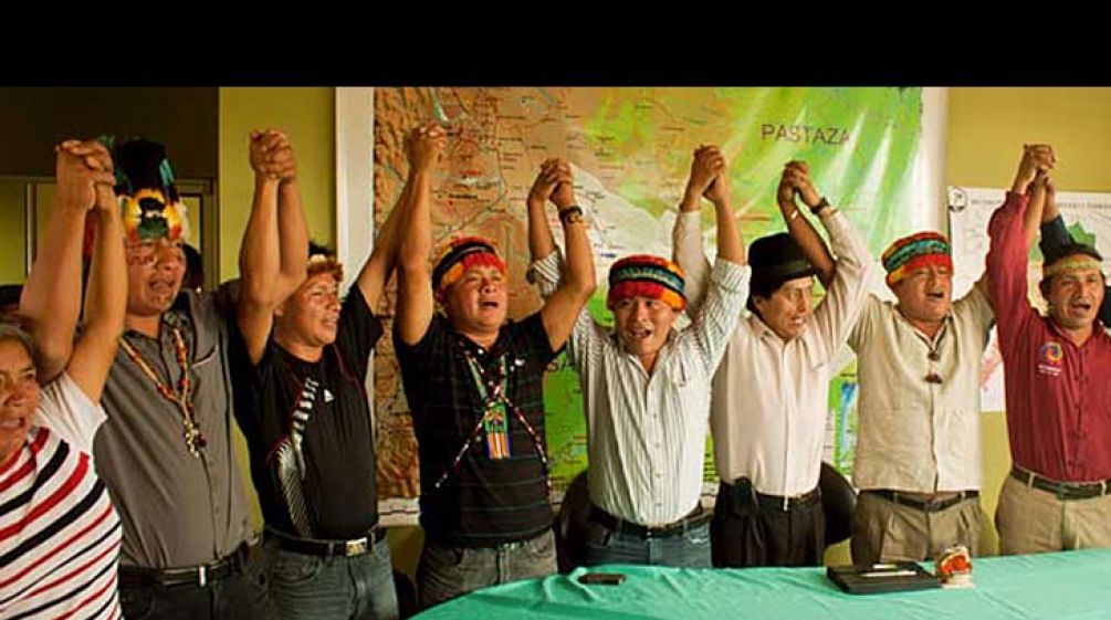 Cheering indigenous people of Ecuador